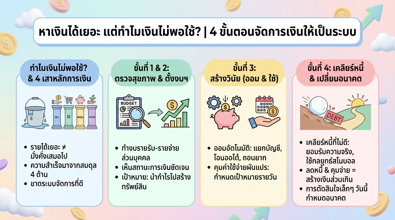 หาเงินได้เยอะ แต่เงินไม่พอใช้? 4 ขั้นตอนจัดการเงินให้เป็นระบบ