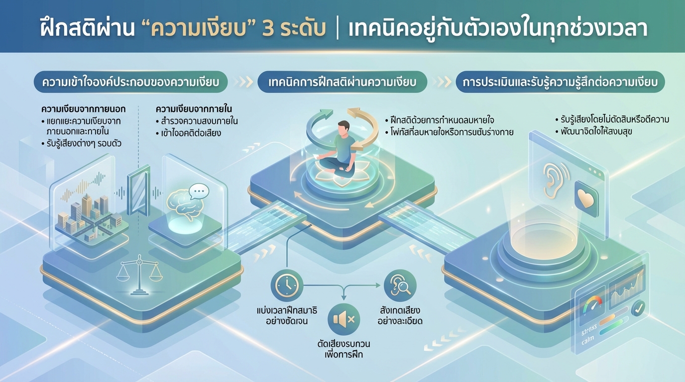 ฝึกสติผ่าน “ความเงียบ” 3 ระดับ | เทคนิคอยู่กับตัวเอง