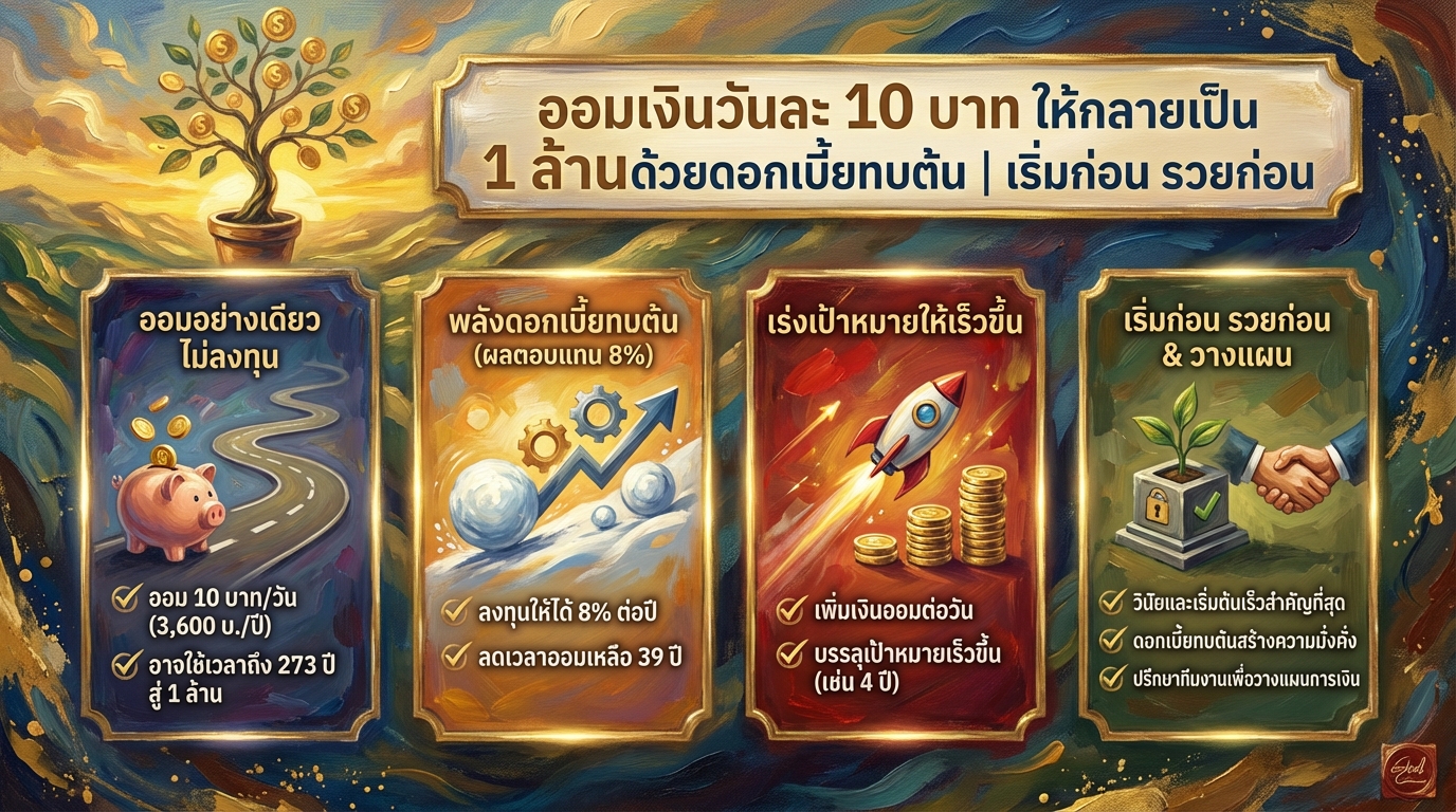 ออมเงินวันละ 10 บาท สู่ 1 ล้าน: เคล็ดลับดอกเบี้ยทบต้น | การเงิน