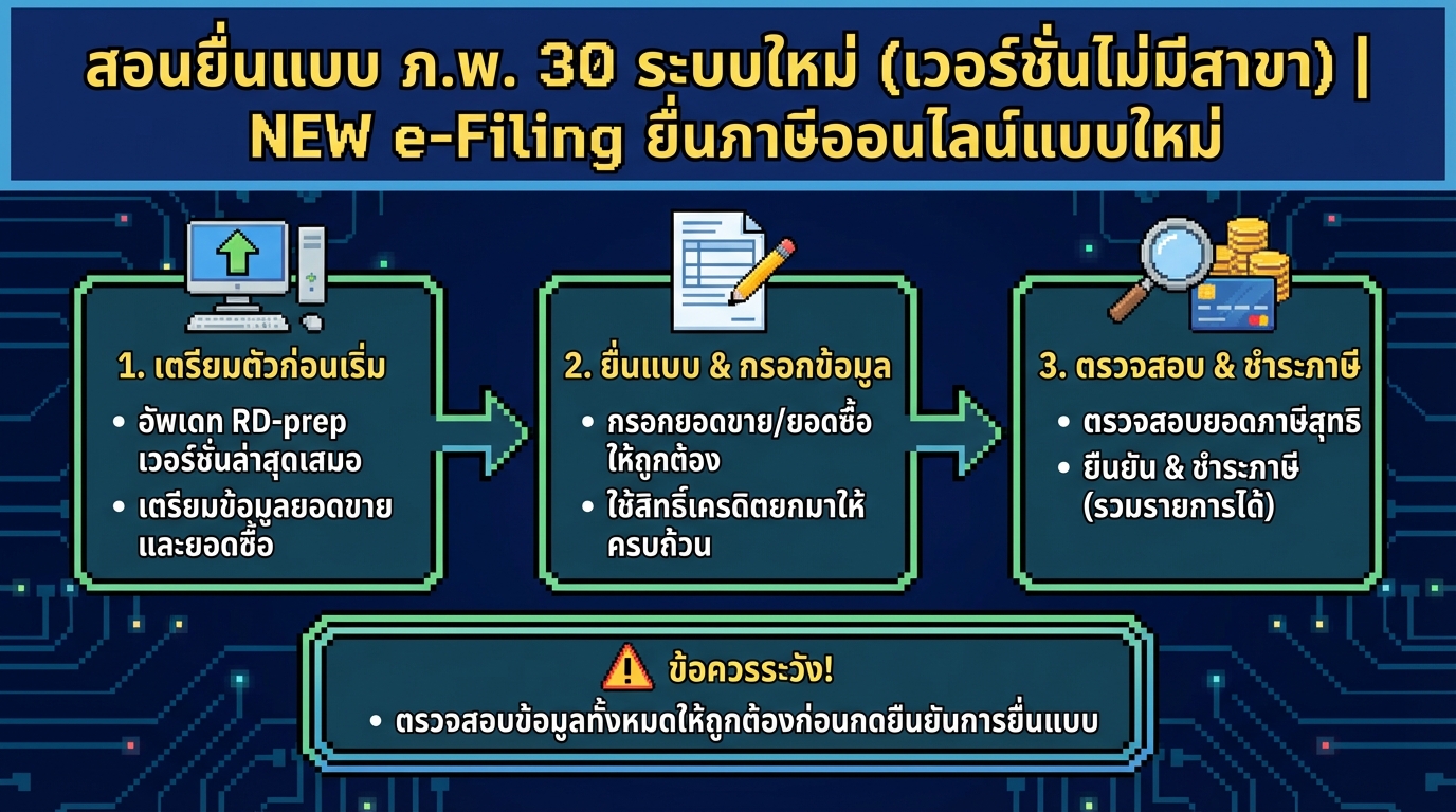 สอนยื่น ภ.พ. 30 ระบบใหม่ e-Filing: คู่มือฉบับสมบูรณ์ (ไม่มีสาขา)