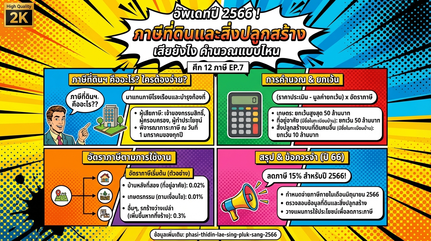 อัพเดทปี 2566 ! ภาษีที่ดินและสิ่งปลูกสร้าง เสียยังไง คำนวณแบบไหน