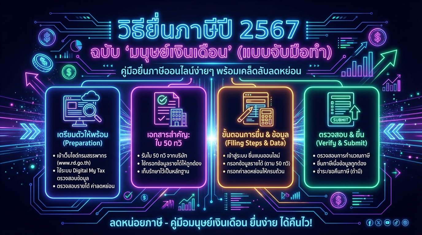 วิธียื่นภาษีปี 2567 ฉบับ “มนุษย์เงินเดือน” (แบบจับมือทำ) | ลดหน่อยภาษี