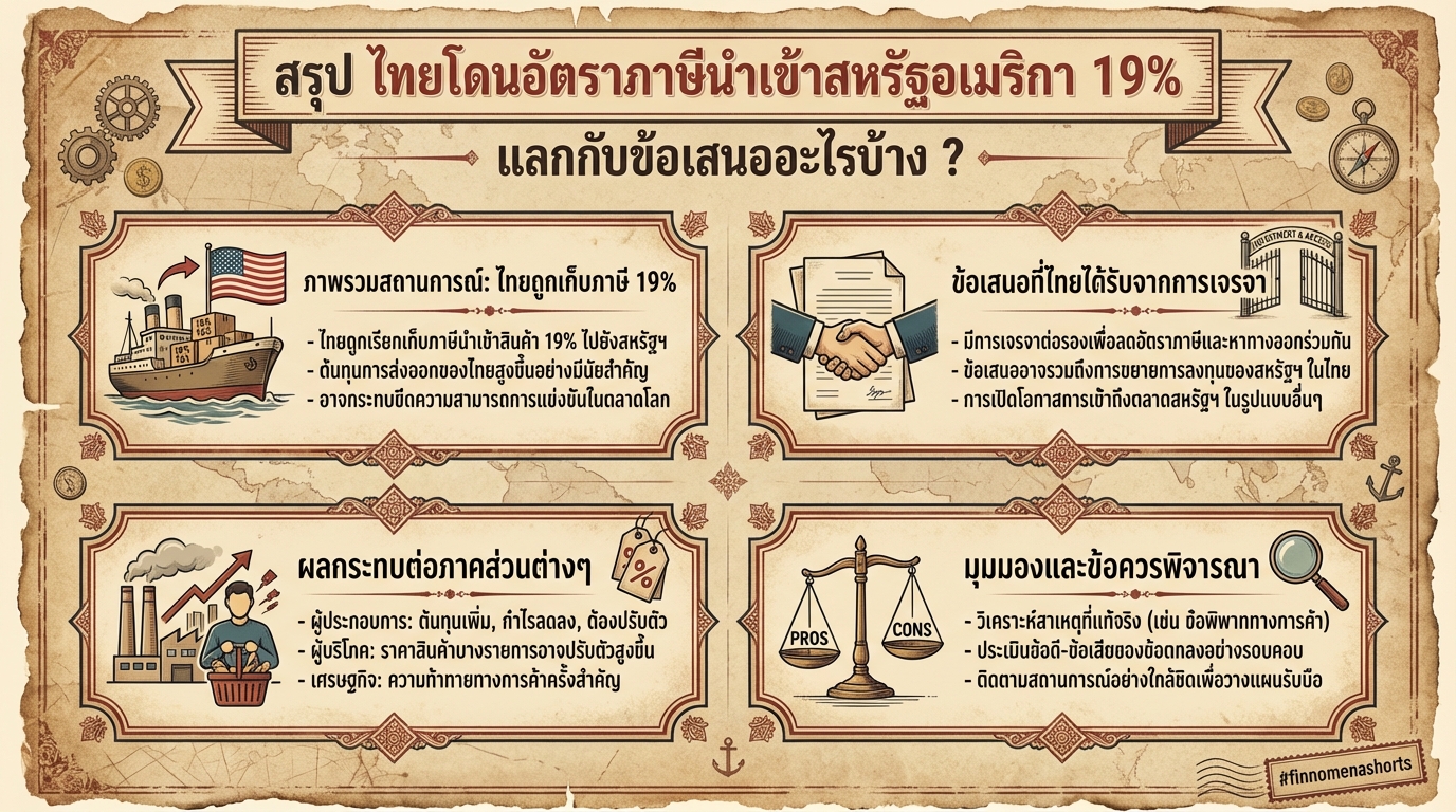 สรุป ไทยโดนภาษีนำเข้า 19% สหรัฐฯ แลกอะไร? #finnomenashorts
