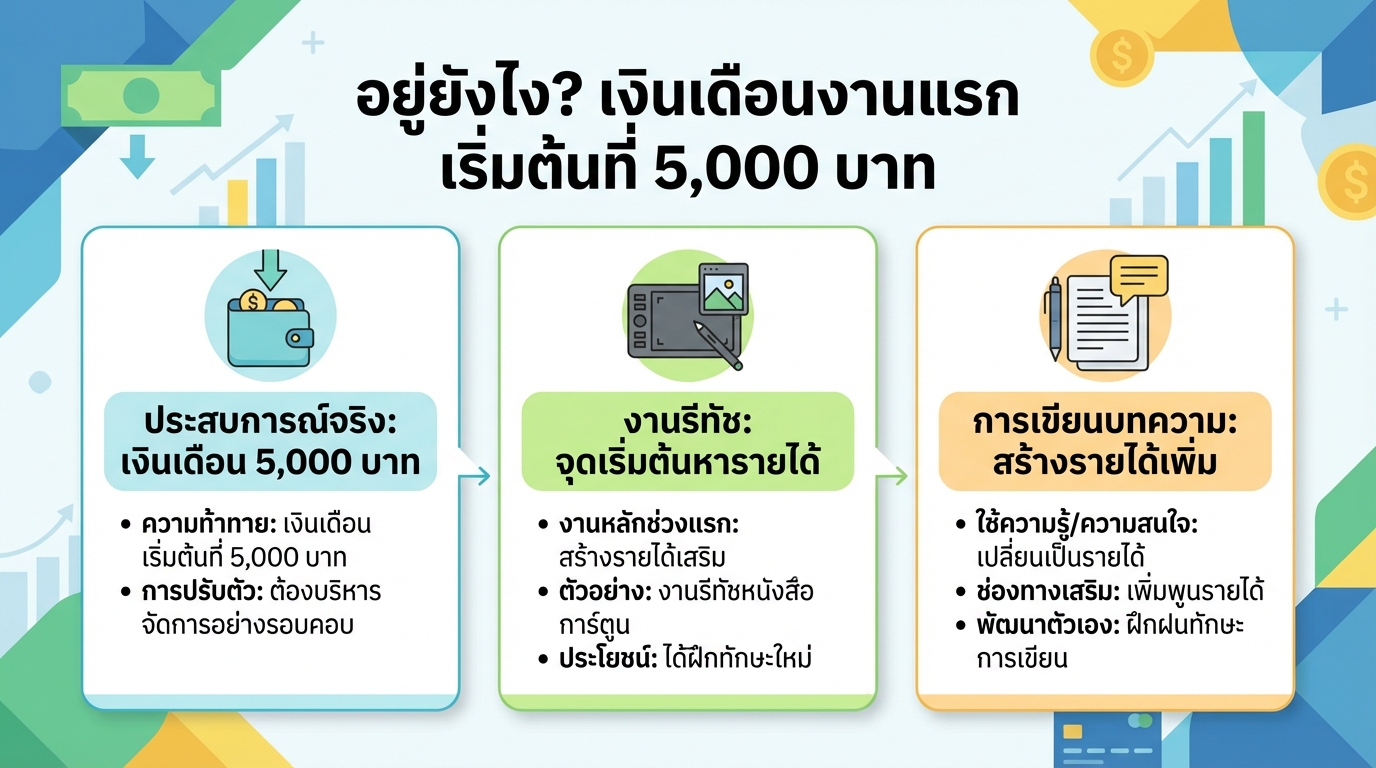 อยู่ยังไง? เงินเดือนงานแรก 5,000 บาท: ประสบการณ์จริง & วิธีรับมือ