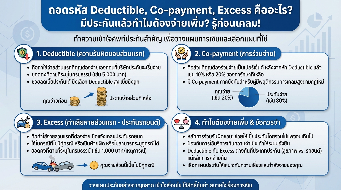ถอดรหัส Deductible, Co-payment, Excess: ทำไมมีประกันแล้วยังต้องจ่ายเพิ่ม?