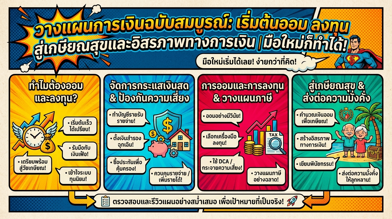 วางแผนการเงินฉบับสมบูรณ์: ออม ลงทุน สู่เกษียณสุข | มือใหม่ก็ทำได้!