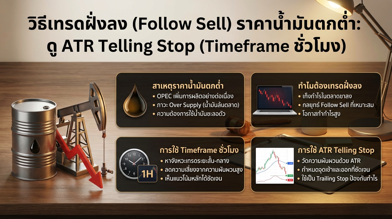 วิธีเทรดฝั่งลง ราคาน้ำมันตกต่ำ: Follow Sell ด้วย ATR (Timeframe ชั่วโมง)