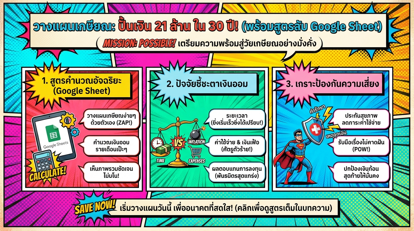 วางแผนเกษียณ 21 ล้านใน 30 ปี: สูตรคำนวณง่ายๆ ด้วย Google Sheet