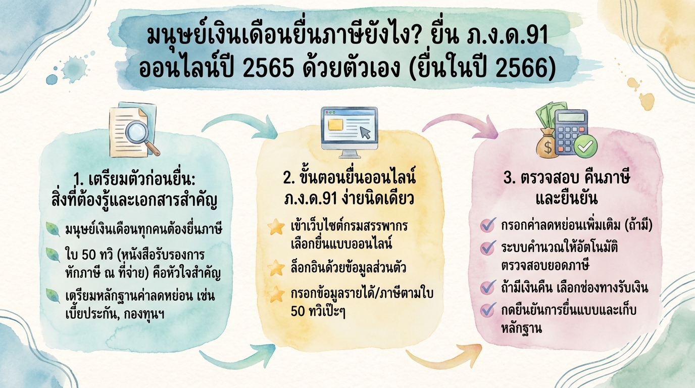 มนุษย์เงินเดือนยื่นภาษี 2566: คู่มือยื่น ภ.ง.ด.91 ออนไลน์ด้วยตัวเอง