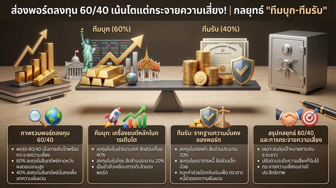 ส่องพอร์ตลงทุน 60/40 เน้นโตแต่กระจายความเสี่ยง! | กลยุทธ์ “ทีมบุก-ทีมรับ”