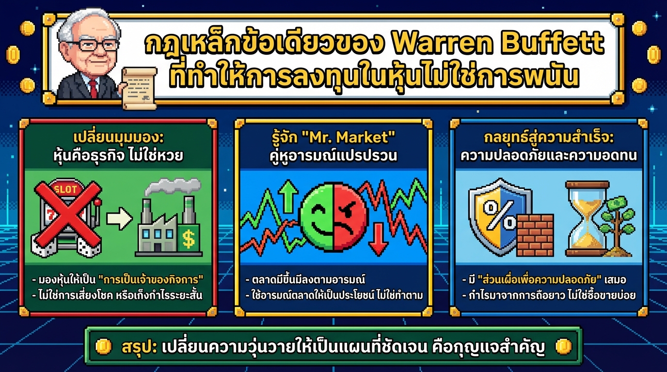 กฎเหล็ก Buffett: ลงทุนหุ้นไม่ใช่พนัน! (พร้อมเคล็ดลับ)