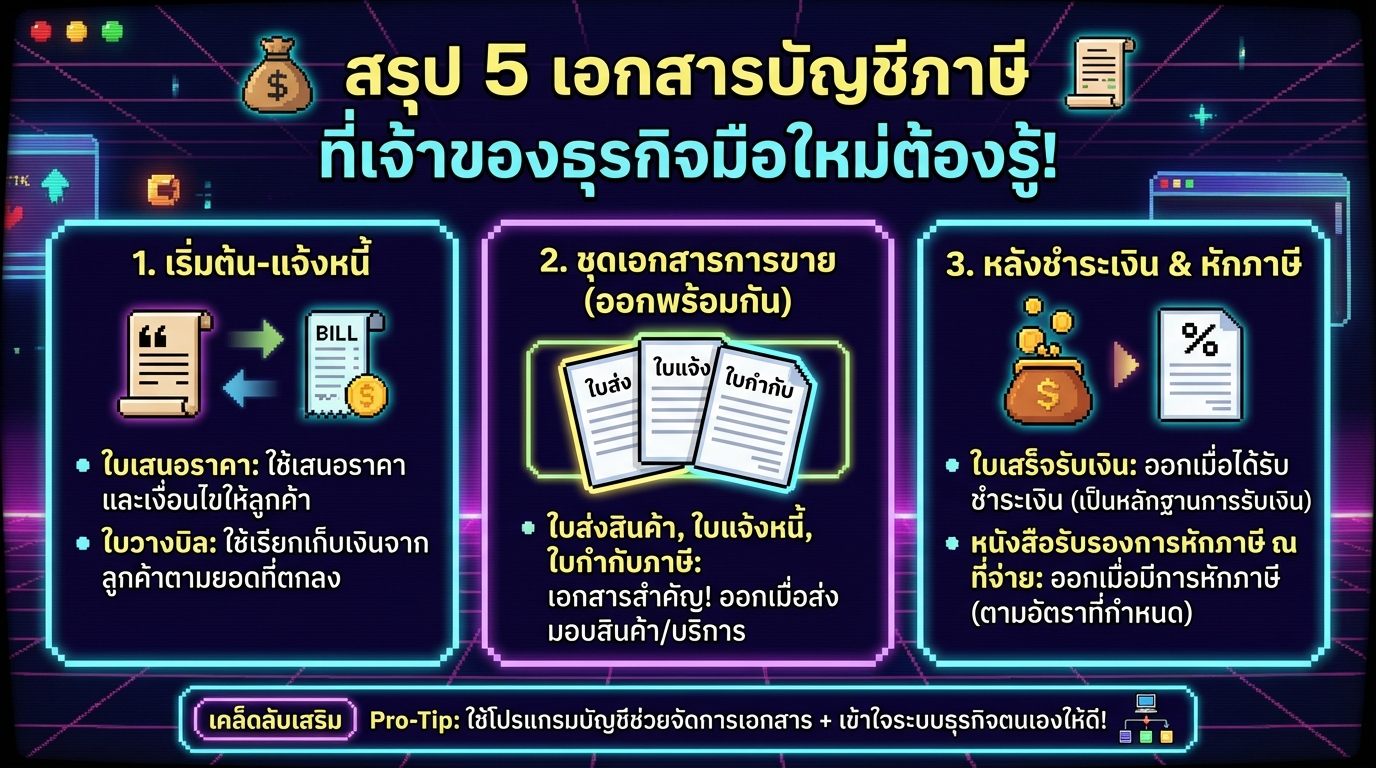 สรุป 5 เอกสารบัญชีภาษีที่เจ้าของธุรกิจมือใหม่ต้องรู้! | การงง การเงิน