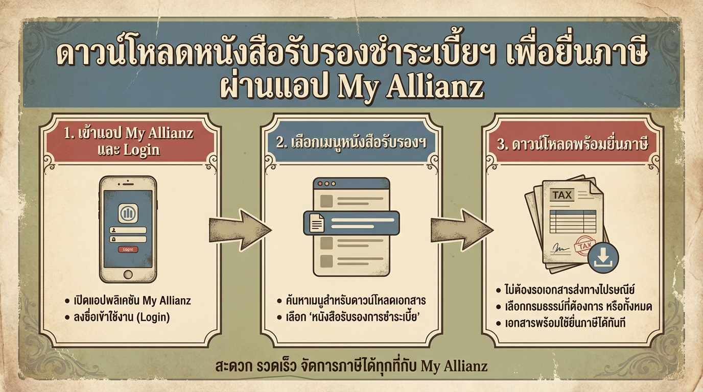 ดาวน์โหลดหนังสือรับรองชำระเบี้ยฯ ยื่นภาษีง่ายๆ ผ่าน My Allianz