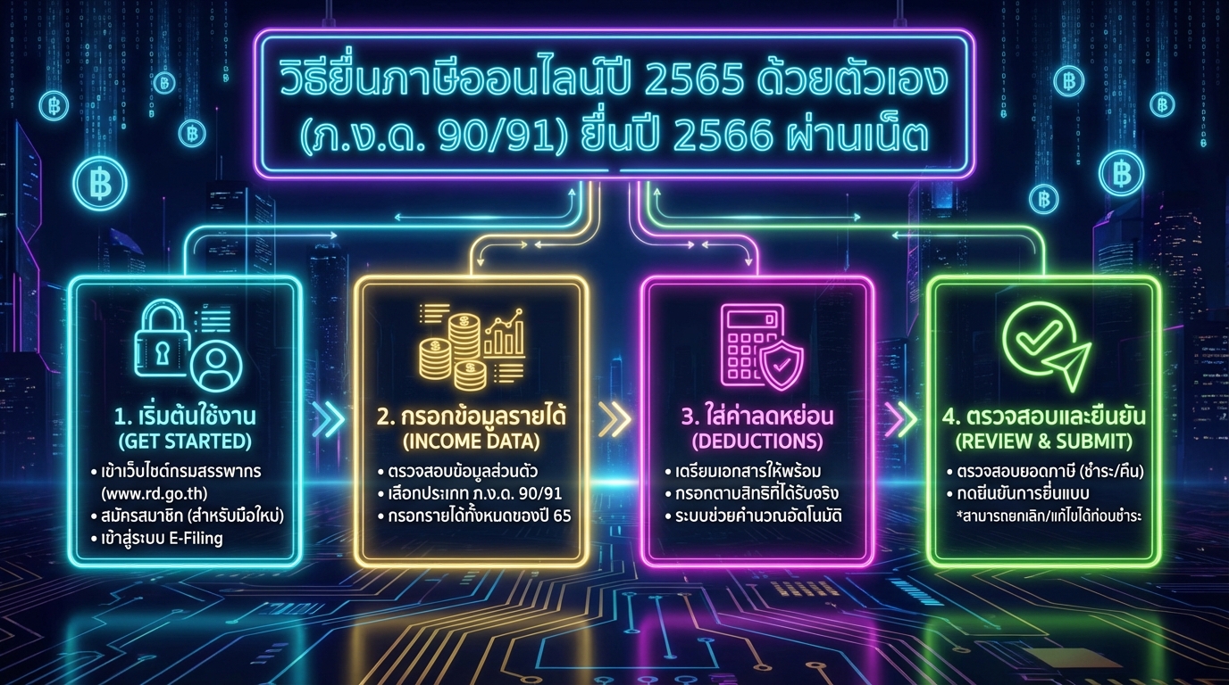วิธียื่นภาษีออนไลน์ปี 2565 ด้วยตัวเอง ภ.ง.ด. 90/91 (2566)