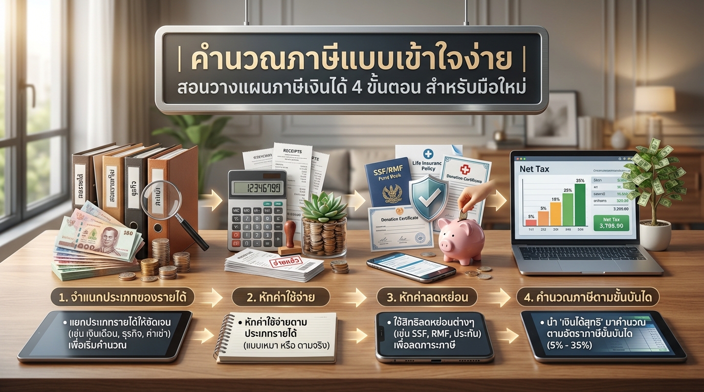 คำนวณภาษีแบบเข้าใจง่าย | 4 ขั้นตอนสำหรับมือใหม่