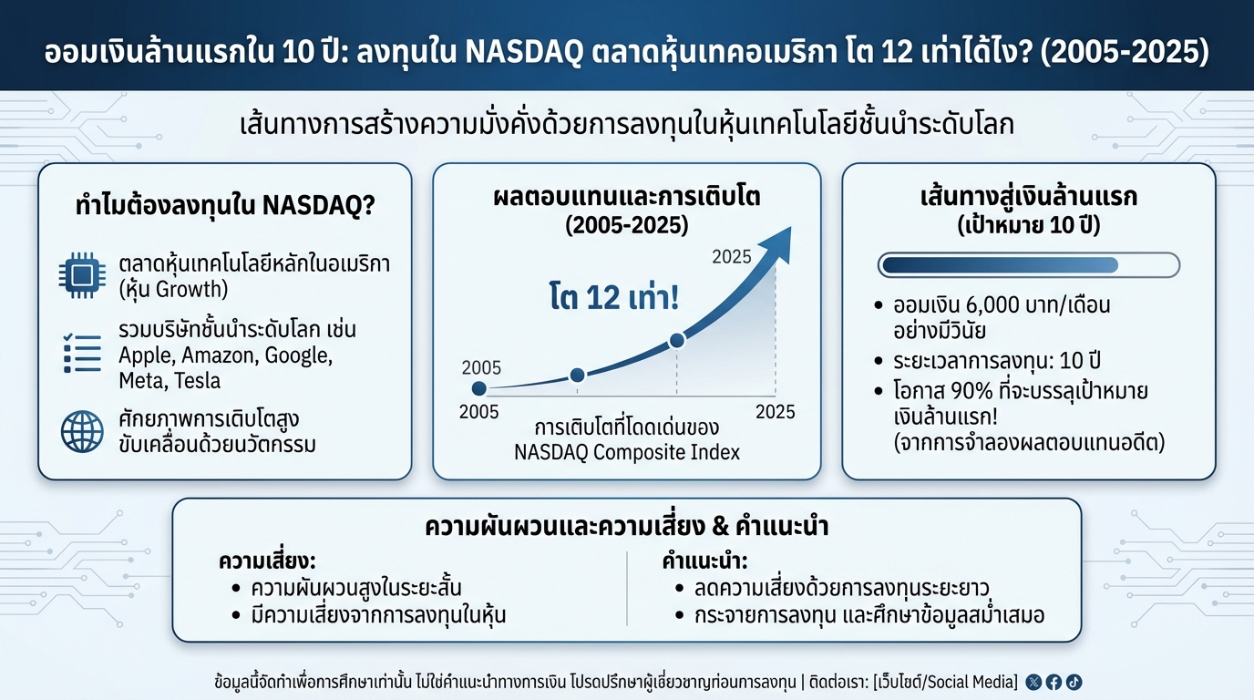 ออมเงินล้านแรกใน 10 ปี ลงทุน NASDAQ: หุ้นเทคฯ อเมริกา โต 12 เท่า!