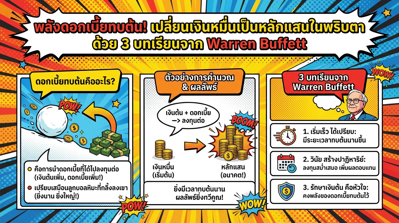 พลังดอกเบี้ยทบต้น! เปลี่ยนเงินหมื่นเป็นหลักแสน ด้วย 3 บทเรียนจาก Warren Buffett