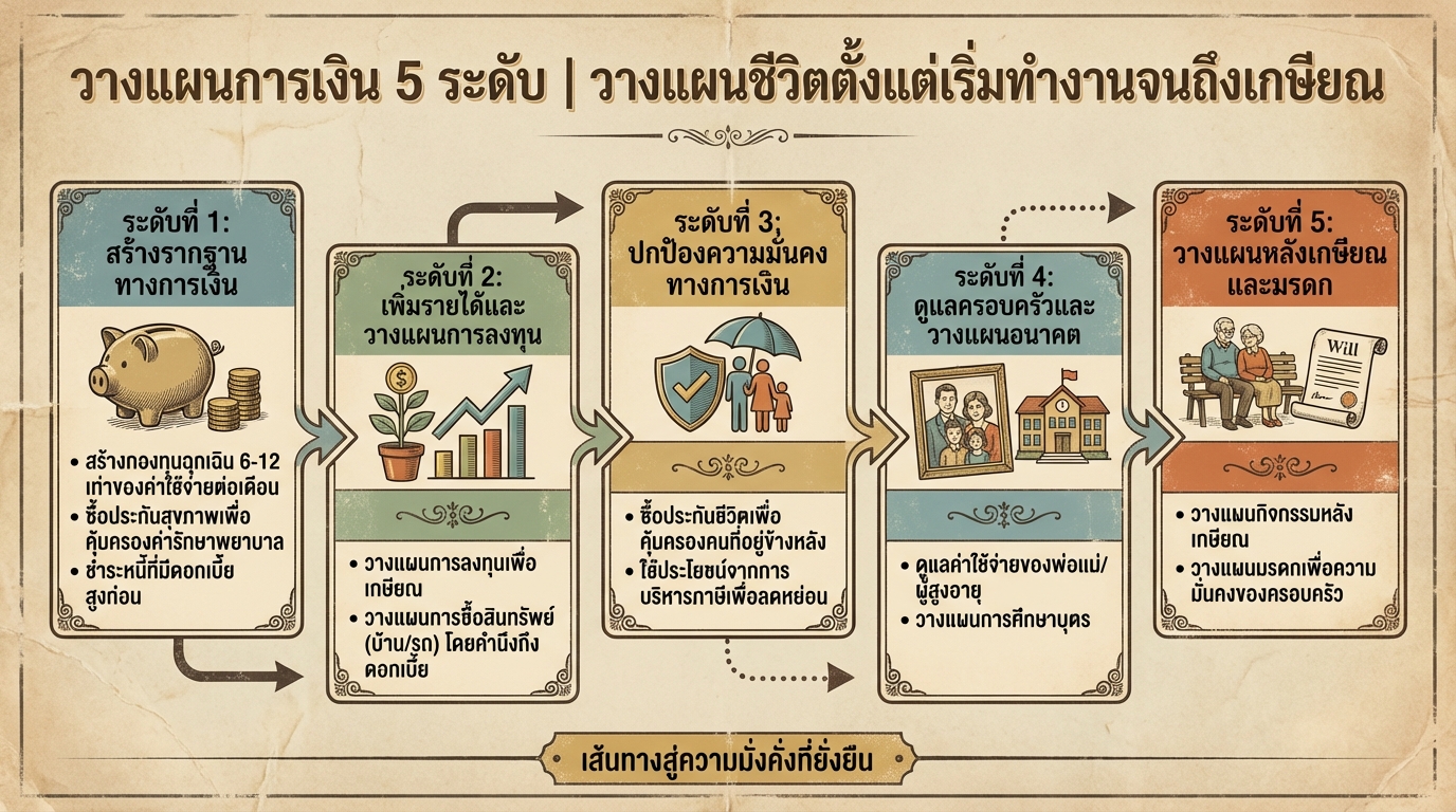 วางแผนการเงิน 5 ระดับ: ชีวิตดี๊ดีตั้งแต่เริ่มทำงานจนเกษียณ