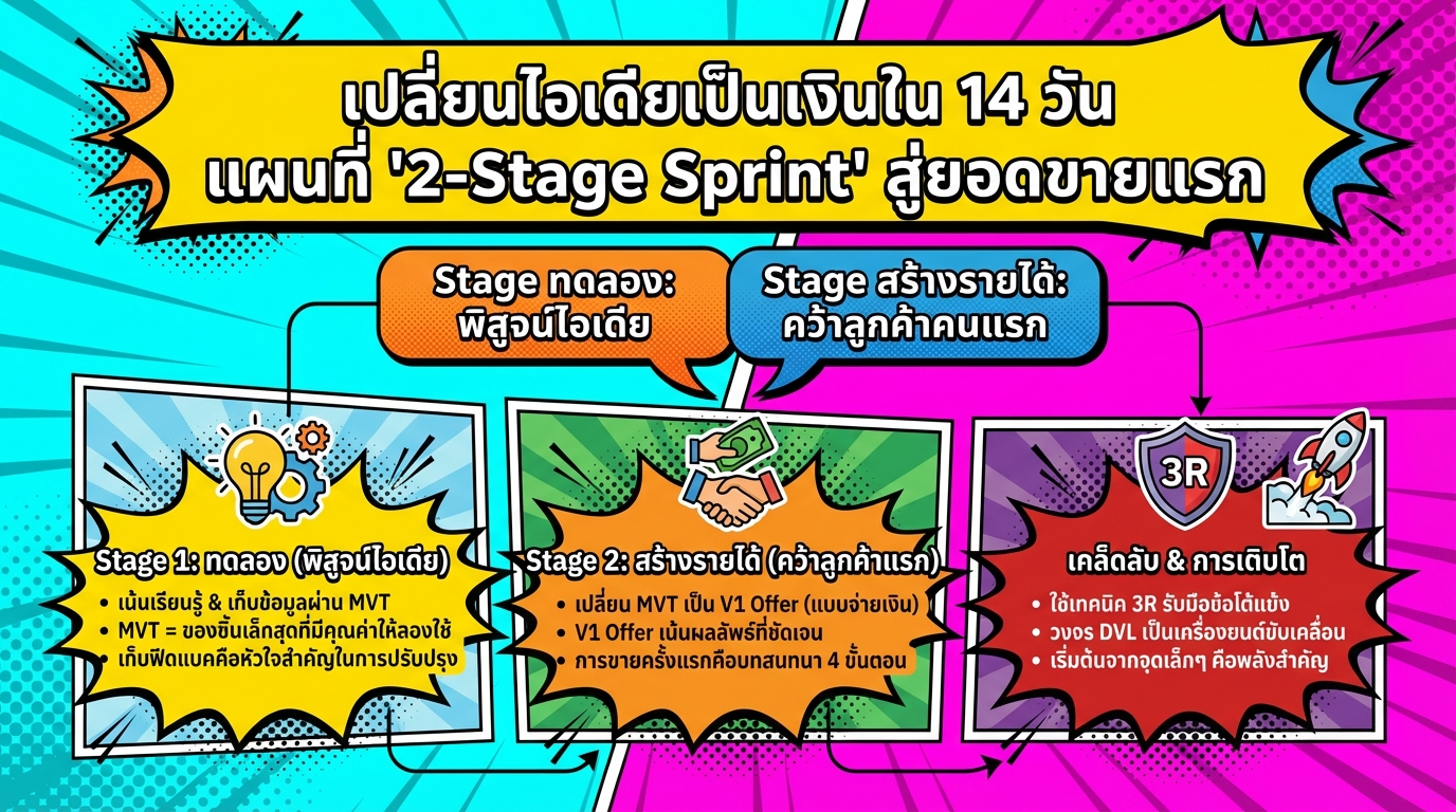 เปลี่ยนไอเดียเป็นเงินใน 14 วัน: แผนที่ 2-Stage Sprint สู่ยอดขายแรก