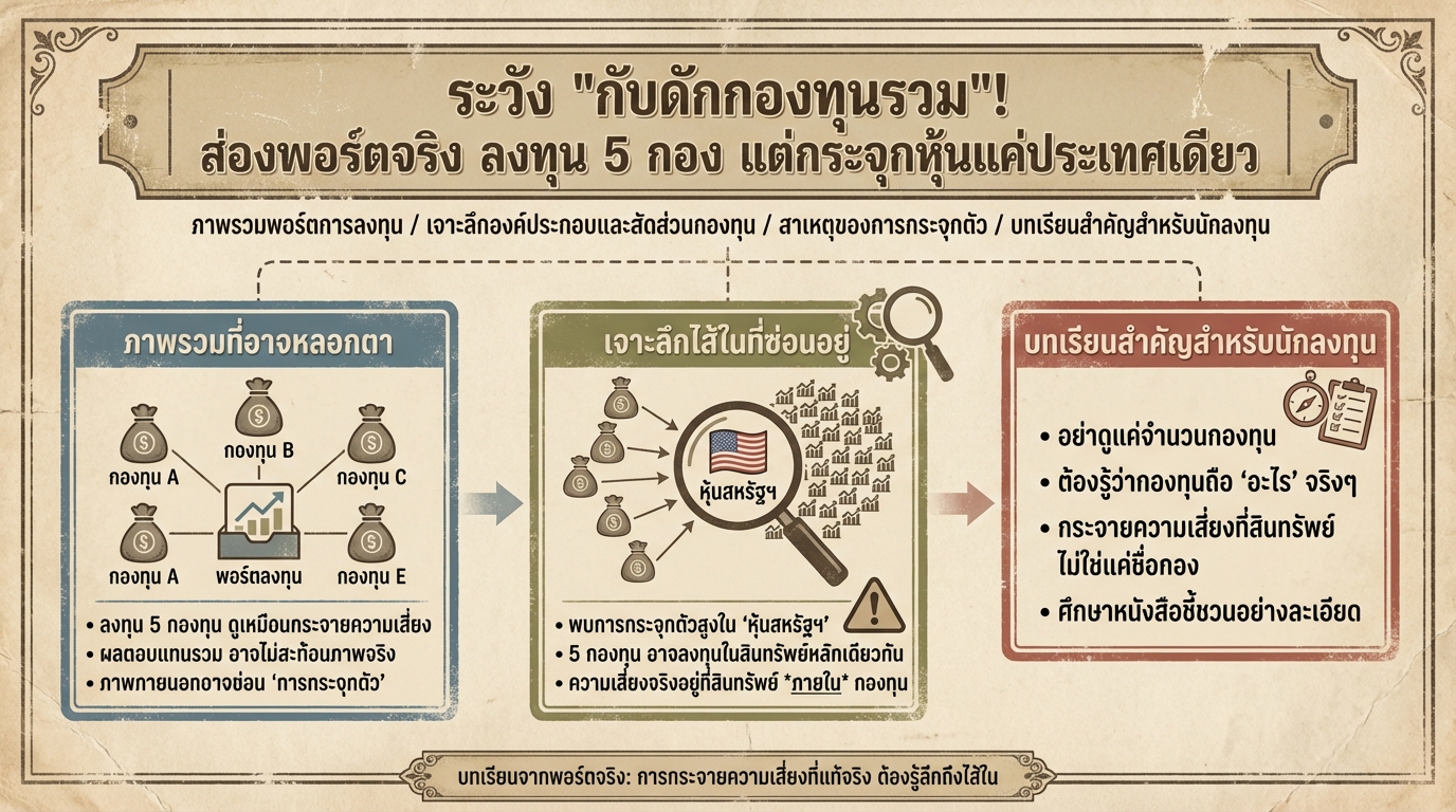 ระวัง “กับดักกองทุนรวม”! ส่องพอร์ตจริง ลงทุน 5 กอง แต่กระจุกหุ้นเดียว