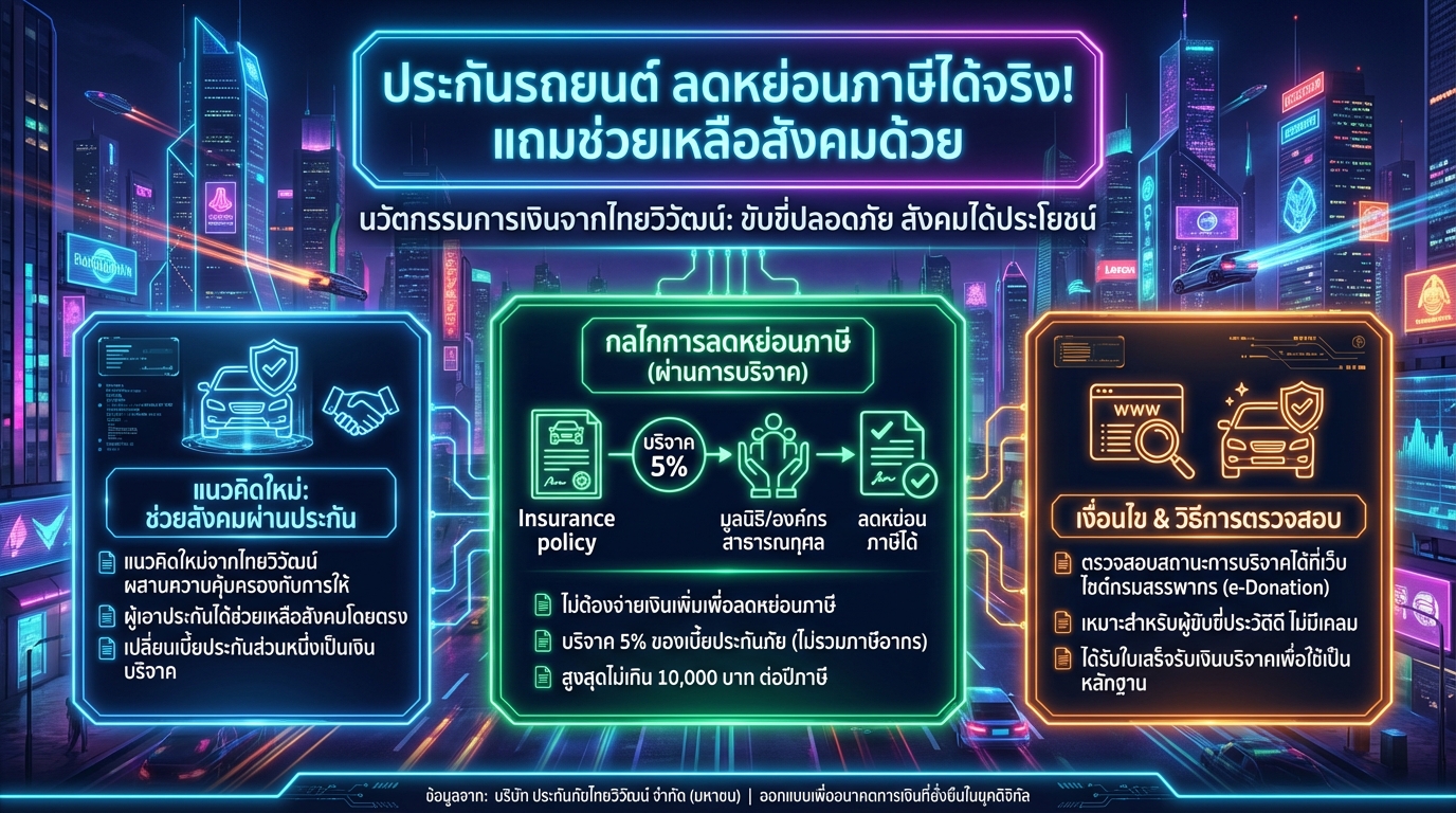 ประกันรถยนต์ ลดหย่อนภาษีได้จริง! ช่วยสังคมได้ด้วย ไทยวิวัฒน์