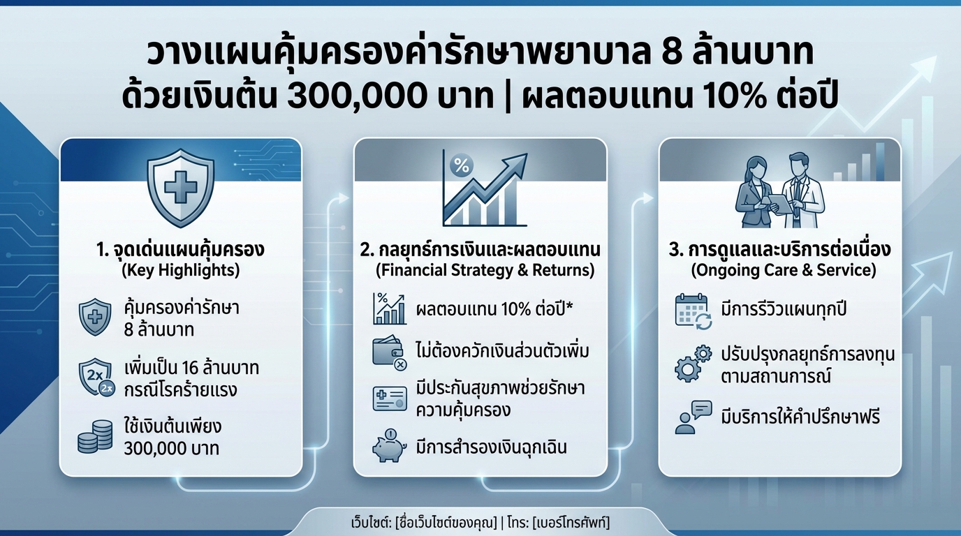 วางแผนคุ้มครองค่ารักษาพยาบาล 8 ล้านบาท ด้วยเงินต้น 3 แสน | การเงิน