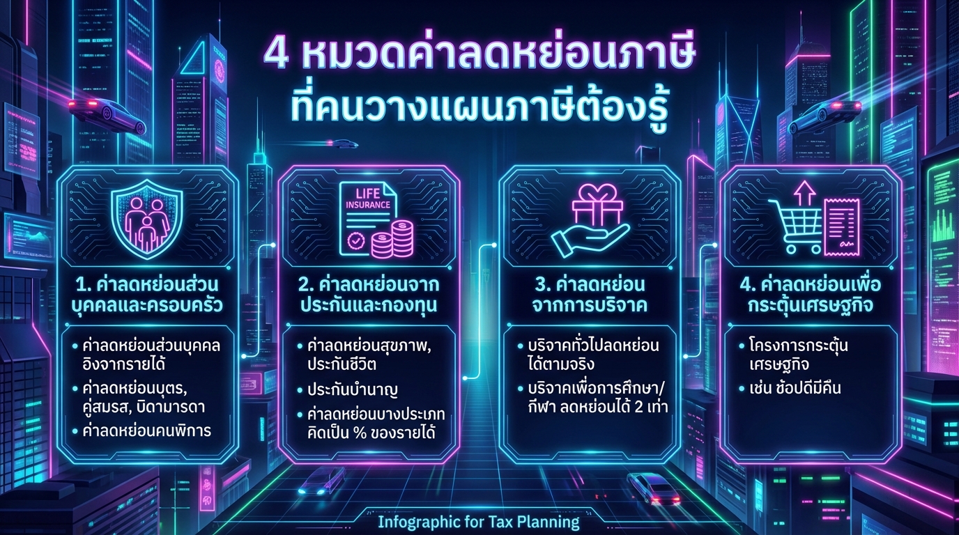 4 หมวดค่าลดหย่อนภาษี ที่คนวางแผนภาษีต้องรู้ | ลดหย่อนประกัน กองทุน บริจาค